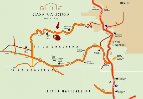 Mapa de como chegar na Vinícola Valduga, em Bento Gonçalves - RS