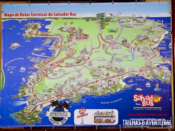 Mapa com o roteiro feito pelo Salvador Bus durante o City Tour