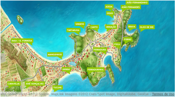 Mapa ilustrado com as praias de Búzios - Fonte: Google Images