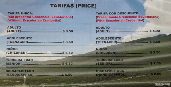 Tabela de Preço do Teleférico de Quito
