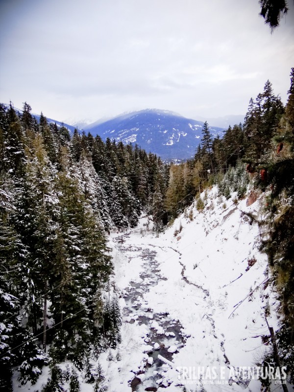 O rio que corta as montanhas de Whistler e Blackcomb