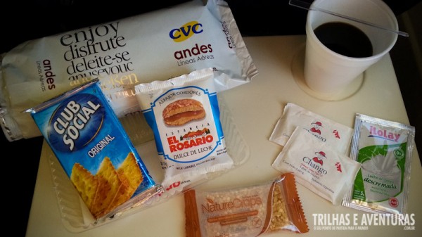 Lanche servido no serviço de bordo da Andes Líneas Aéreas