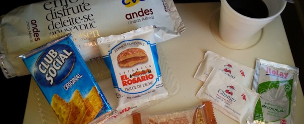 Lanche servido no serviço de bordo da Andes Líneas Aéreas