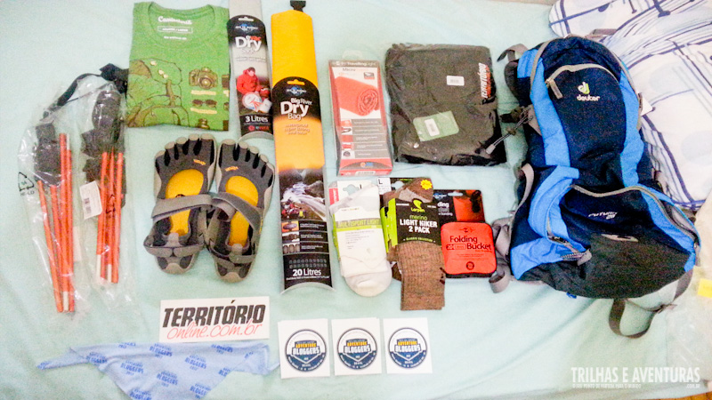 Equipamentos de aventura que ganhamos dos apoiadores dos Adventure Bloggers