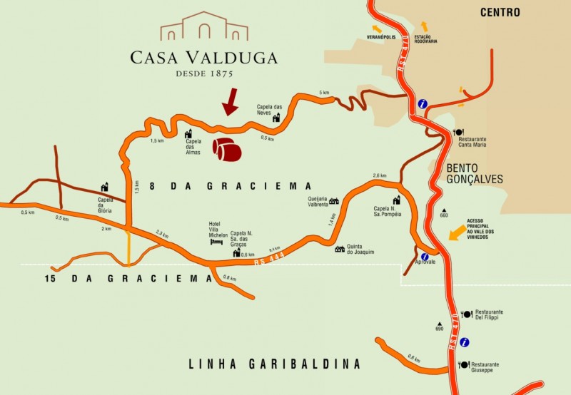 Mapa de como chegar na Vinícola Valduga, em Bento Gonçalves - RS