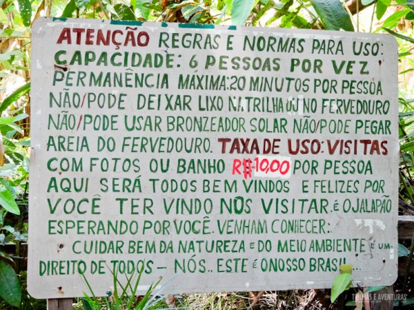 Regras para entrar no Fervedouro da Glorinha no Jalapão