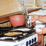 Tapioca feita na hora durante o café da manhã