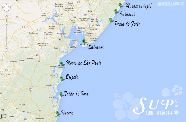 Mapa com o Roteiro da SUPTripBahia