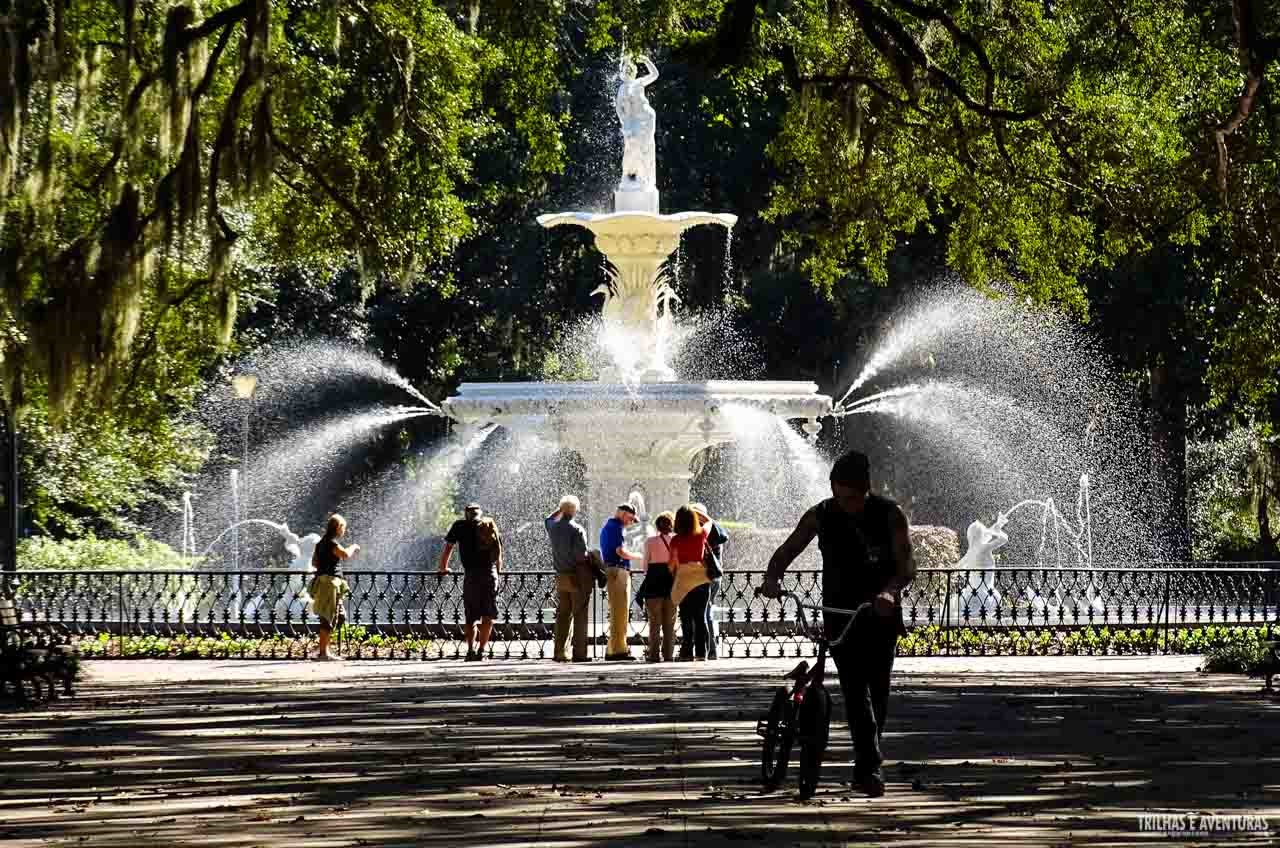 Chafariz no Forsyth Park, em Savannah