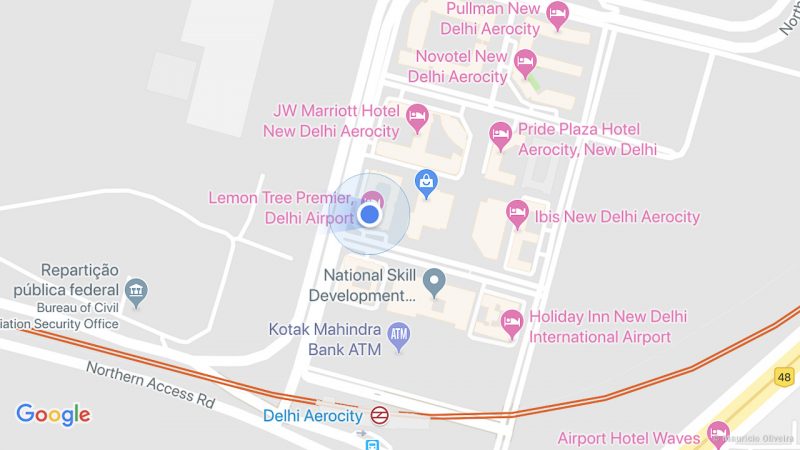 Mapa de Hoteis no Aerocity - Perto do aeroporto de Delhi